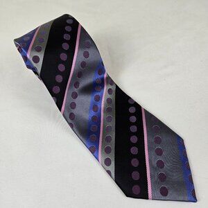 BCBG Attitude 100% Silk Men's Tie Black Gray Blue Pink Stripes Polka Dots